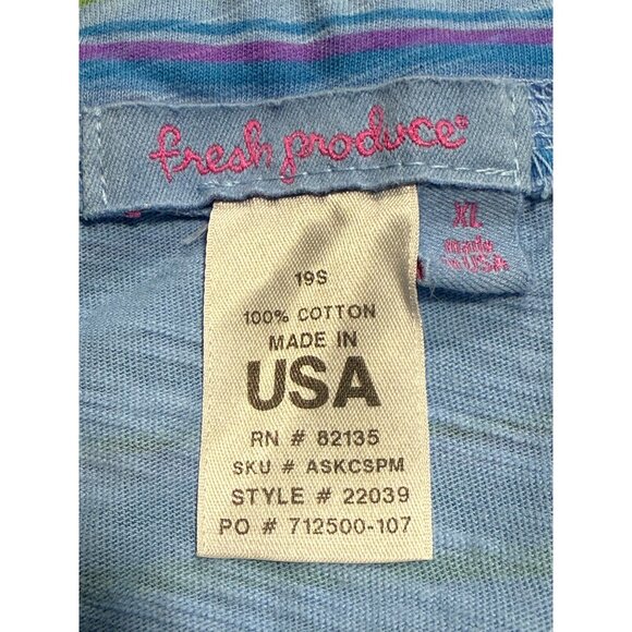 Fresh Produce Pull On Skirt Striped Cotton Knee Length Womens Sz XL USA Blue - Picture 2 of 7